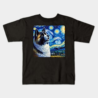 Starry Akita Dog Portrait - Pet Portrait Kids T-Shirt